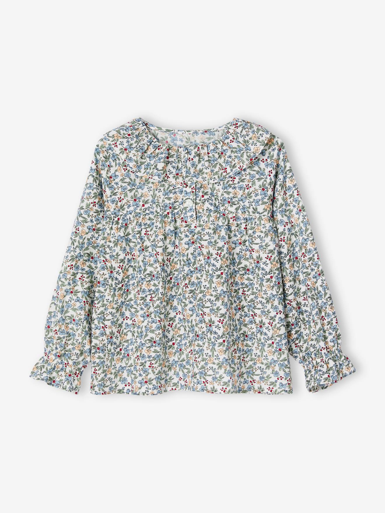 Vertbaudet Mädchen Bluse mit Blumen - pfirsich