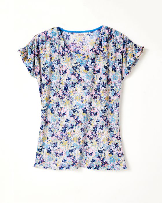 Tee-shirt résille imprimé fleurs
