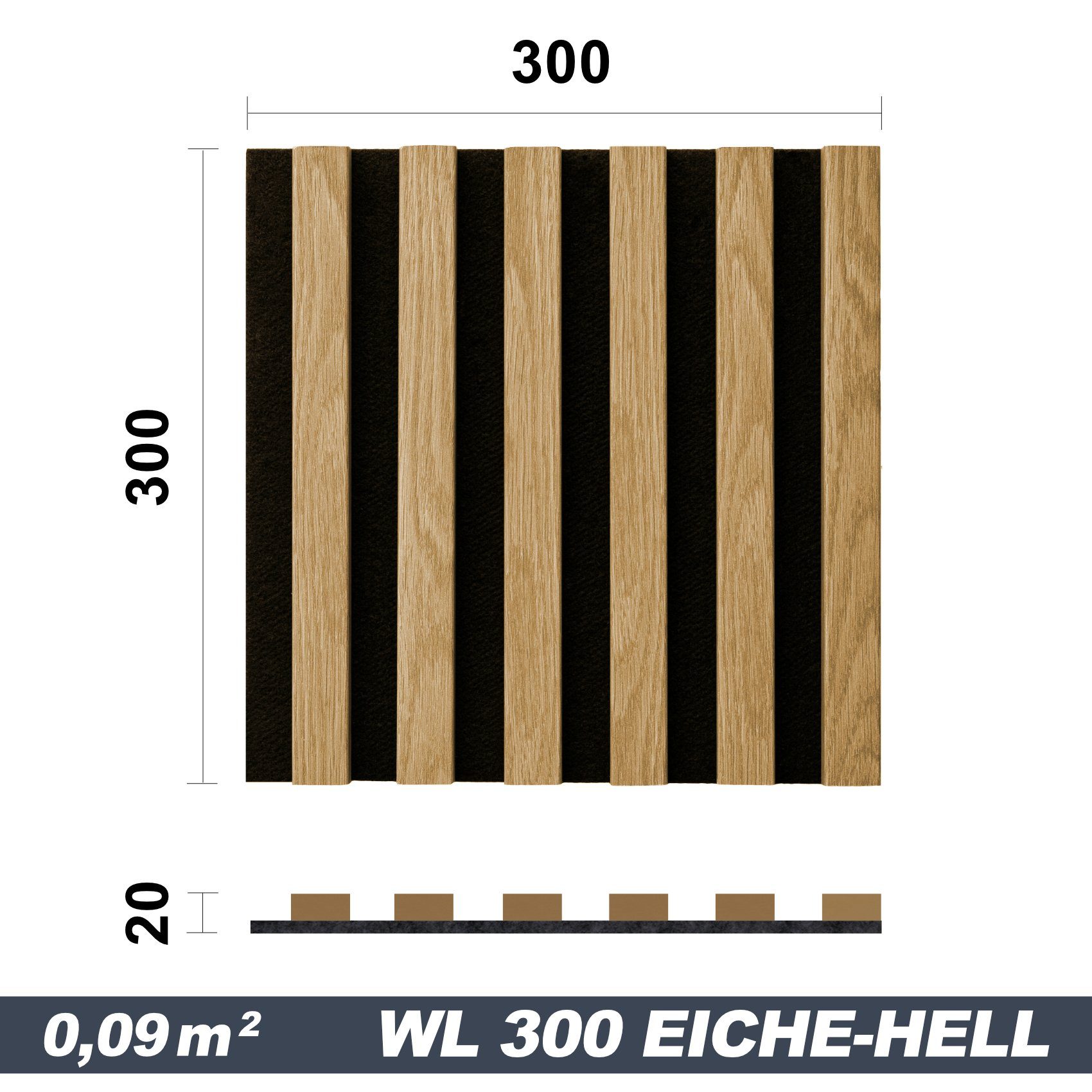 marbet design Wandpaneel, (Akustikpaneele Akustikquadrate 30x30cm Wandverkleidung Holz - (1 Paneel, schwarz - Eiche hell) horizontal aus MDF Deckenverkleidung)