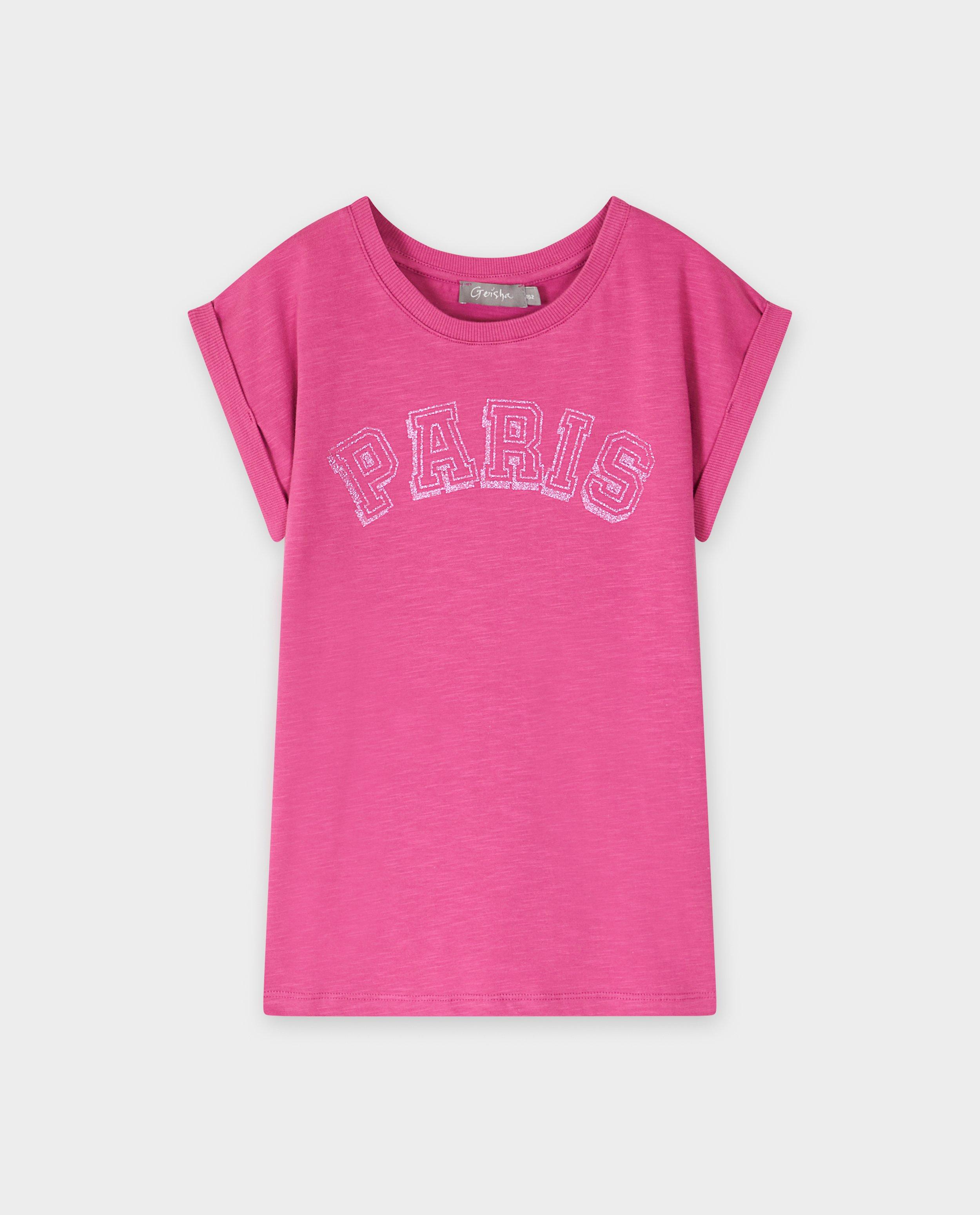 Tricou cu tematică de gheișă și litere mov cu sclipici