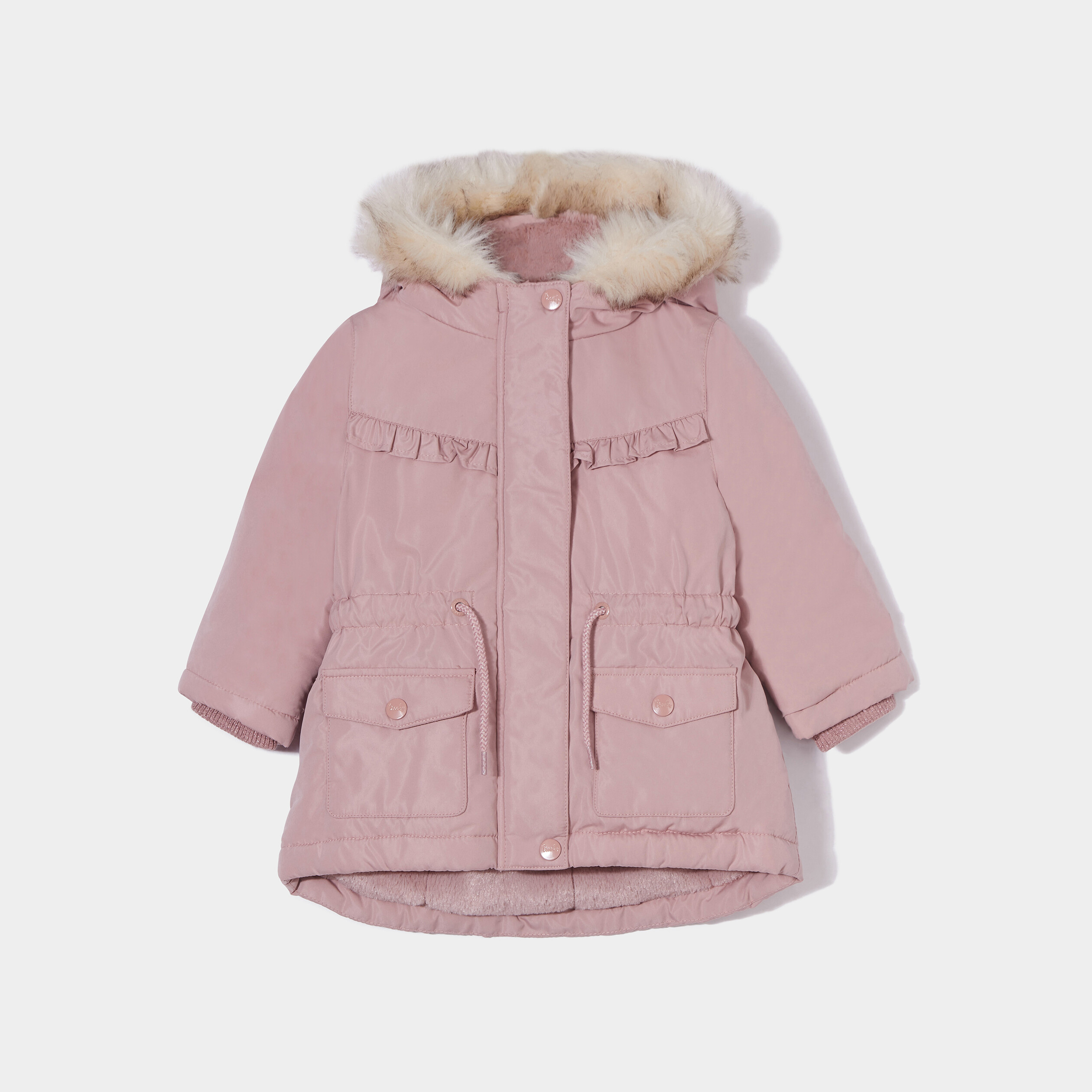Manteau à capuche fausse fourrure rose pastel bébé fille | La Halle