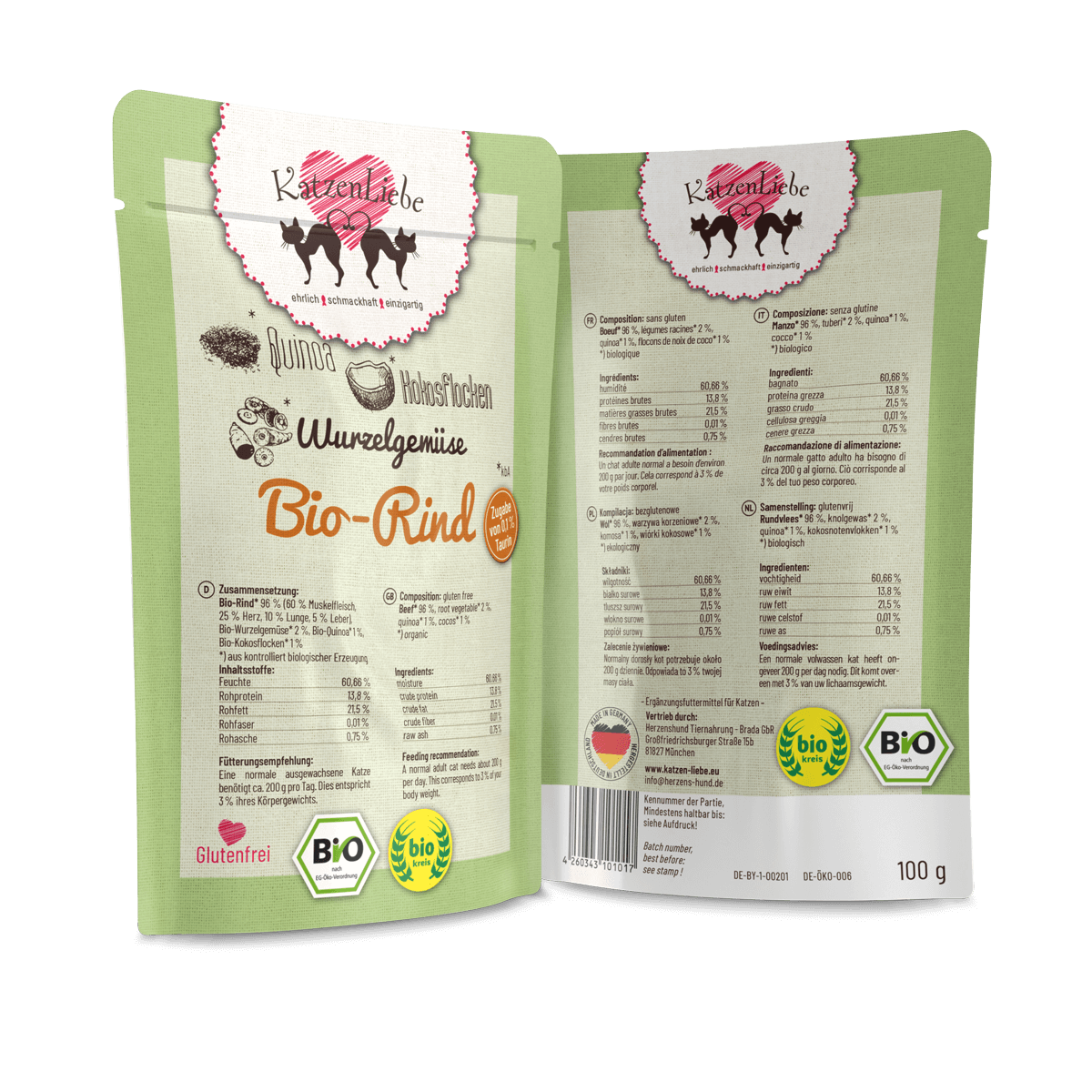 KatzenLiebe Nassfutter KatzenLiebe Adult 15x100g Bio Rind