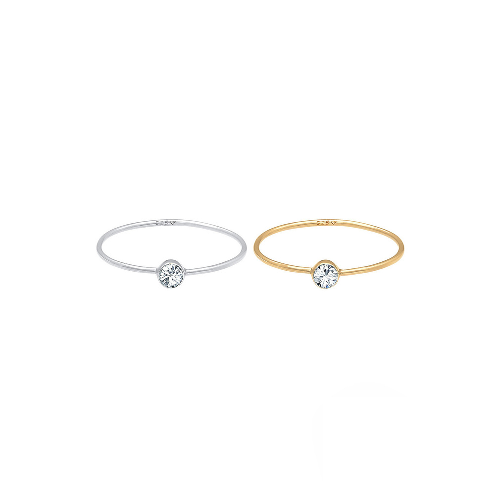 Elli Elli Bague Femmes Empilement Set de 2 Solitaire Basique Bicolore avec Cristal en  Bague
