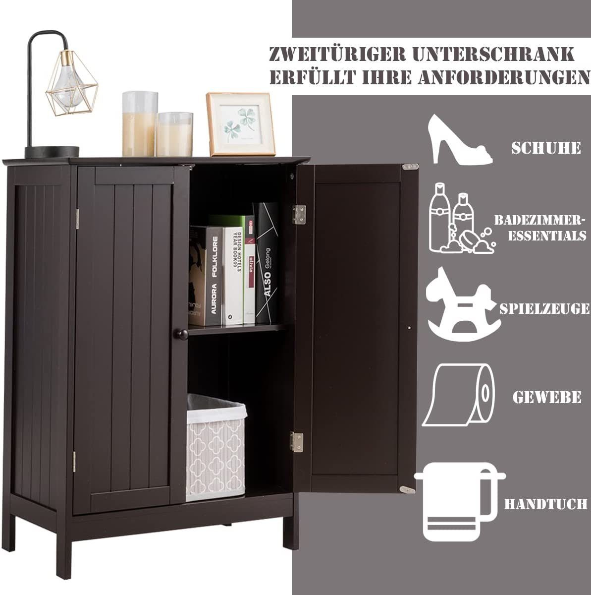KOMFOTTEU Badkommode Badschrank, mit Doppeltür, aus Holz