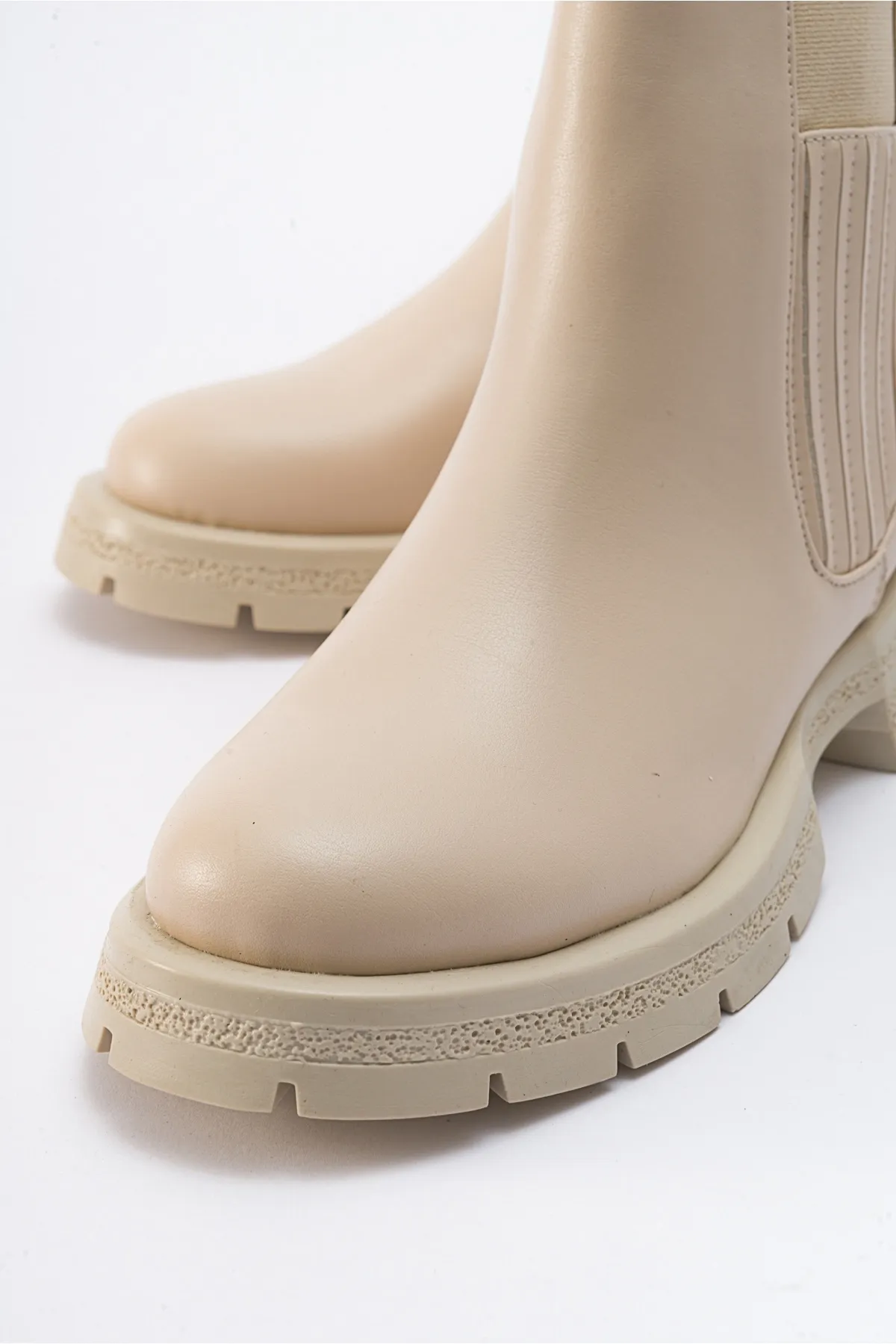 LuviShoes  DENIS Beige elastische Damen-Chelsea-Stiefel aus Leder