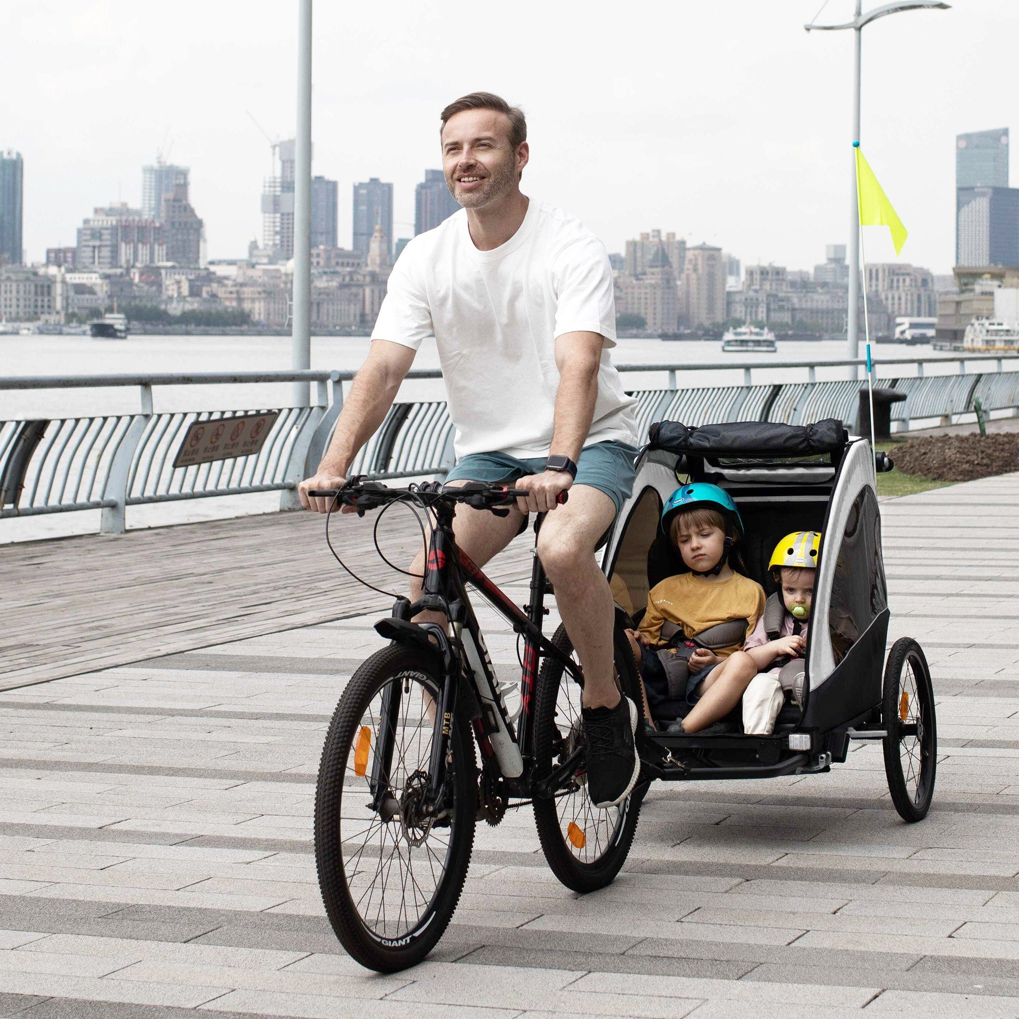 HOMCOM Fahrradkinderanhänger 2 in 1 Fahrradanhänger für 2 Kinder