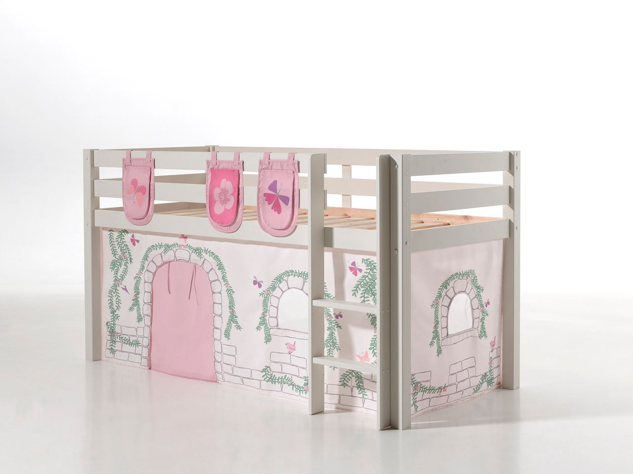 VIPACK Spielbett Pino mit Textilset Vorhang und 3 Taschen 