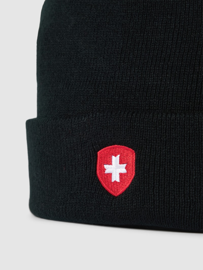Beanie mit Label-Stitching in schwarz