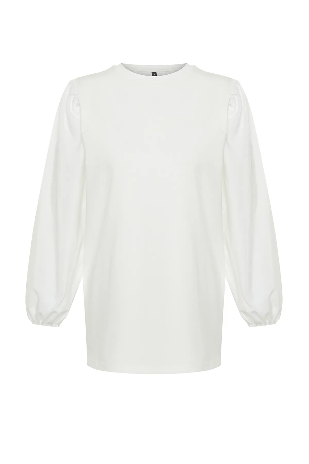 Trendyol Modest  Weißes Strick-Sweatshirt mit Popeline-Details und Ärmeln TCTSS24UK00041
