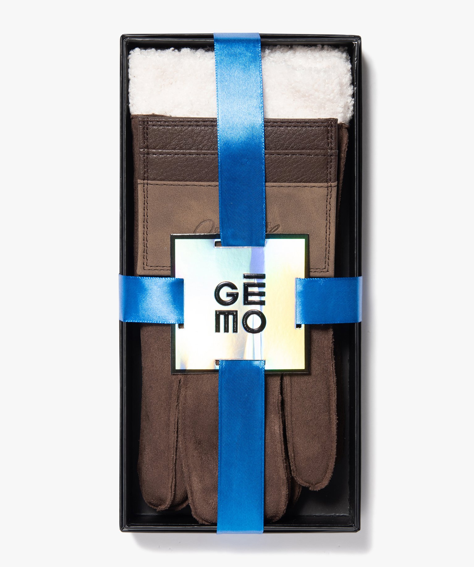 Coffret cadeau homme avec gants et porte-cartes marron | GEMO