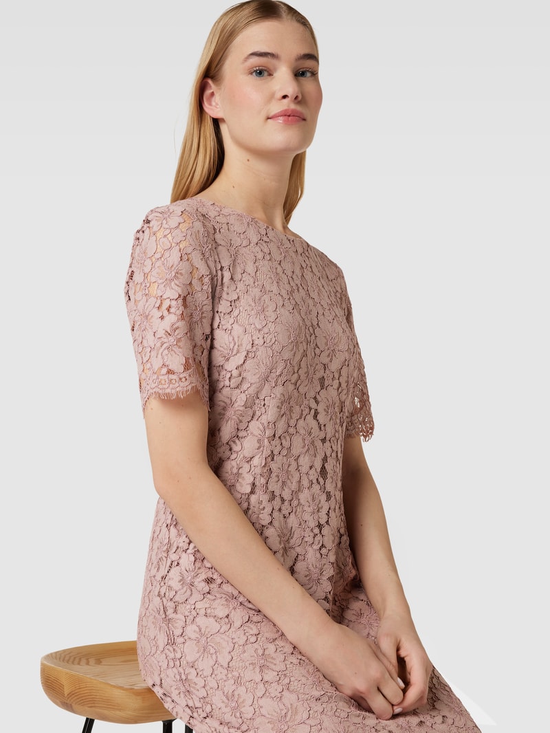 Cocktailkleid aus Spitze mit floralem Allover-Muster in taupe