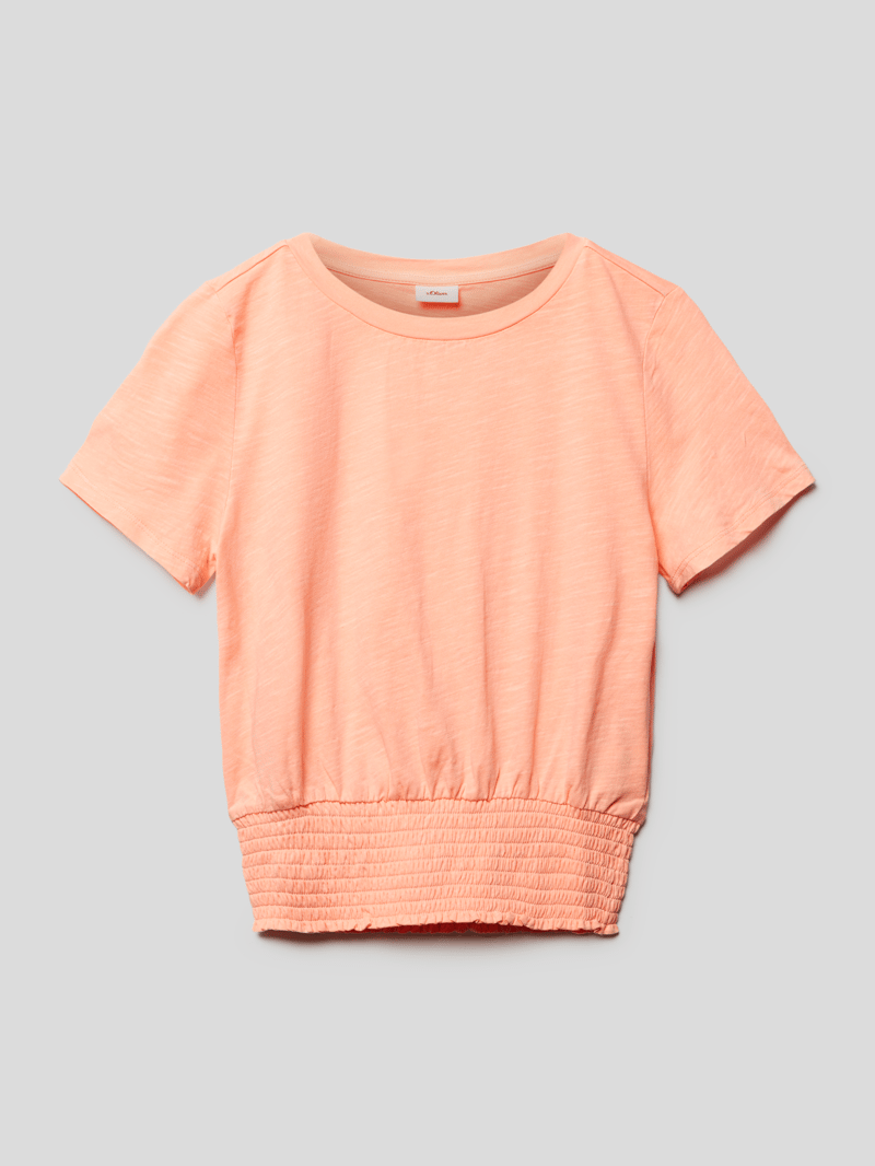 T-Shirt mit gesmoktem Bund in neon orange