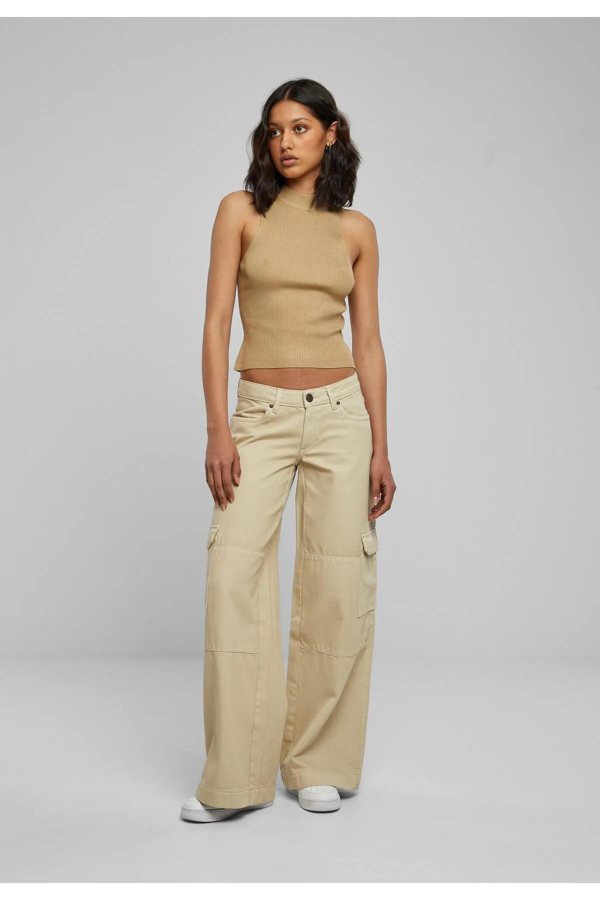 Urban Classics  Damen Kurzes Rippstrick-Rollkragenoberteil für Damen