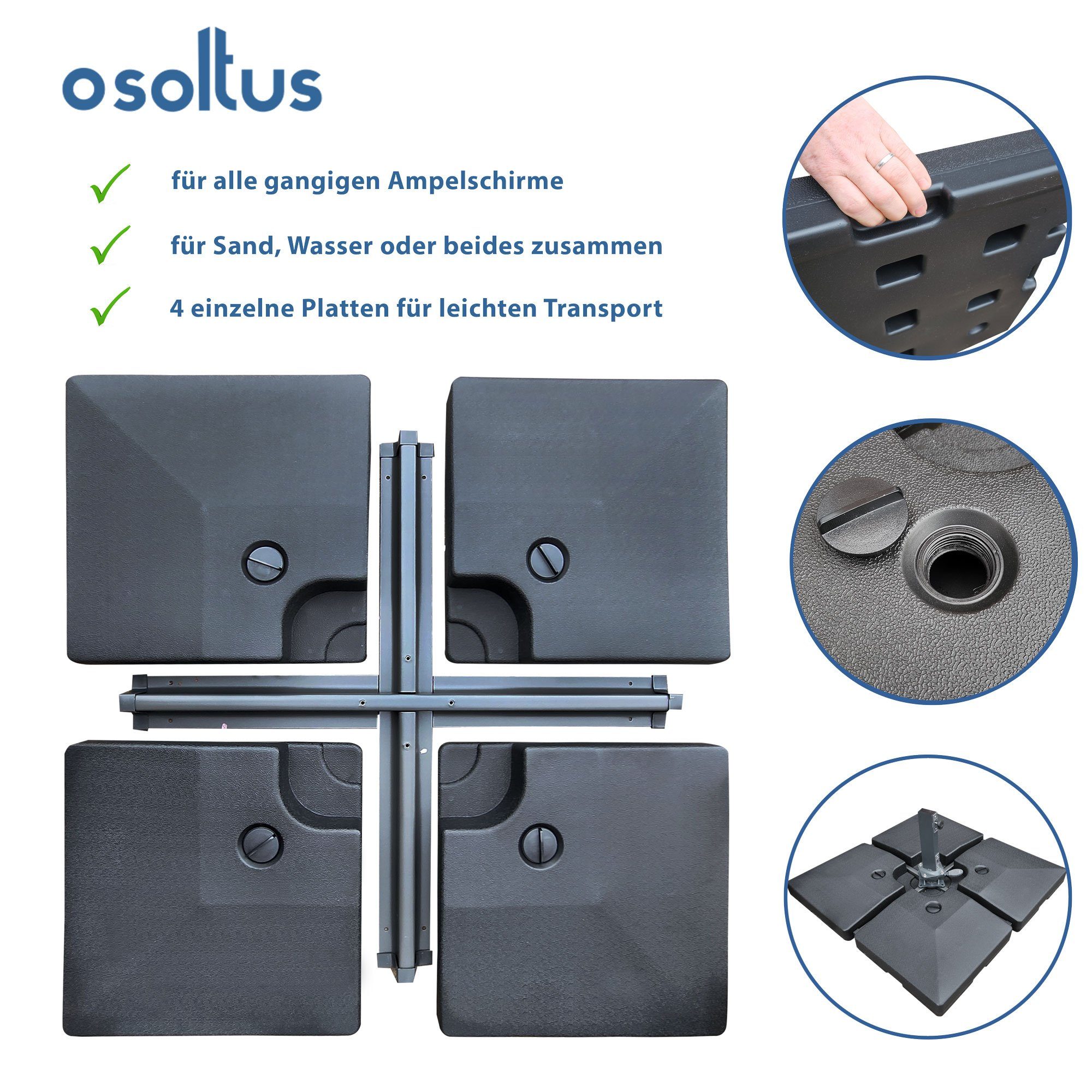 osoltus Bodendübel osoltus Einlegeplatten Ampelschirm Kreuzfuß befüllbar 92kg