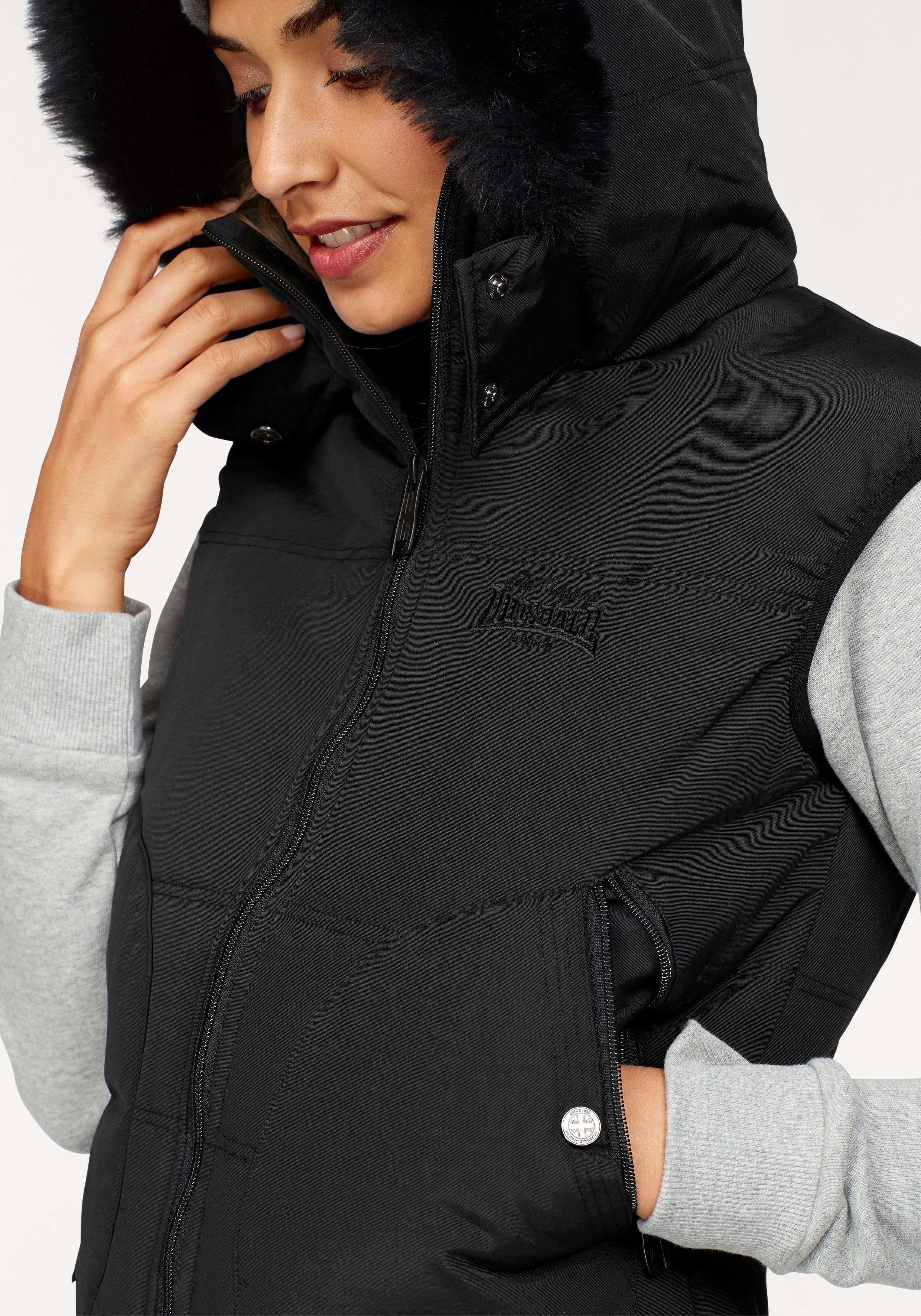 Lonsdale Steppweste WHITEHALL Kapuze mit Fellimitat
