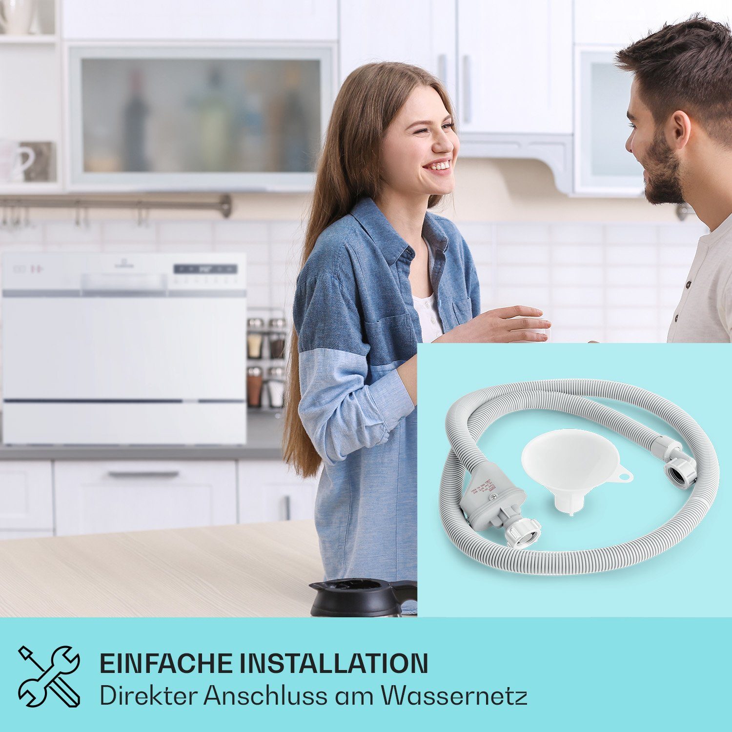 Klarstein Standgeschirrspüler Amazonia 6 Smart Geschirrspüler App-Steuerung freistehend 1380W, 10041885, 6.5 l, Spühlmaschine 55 cm freistehend oder einbaufähig weiss