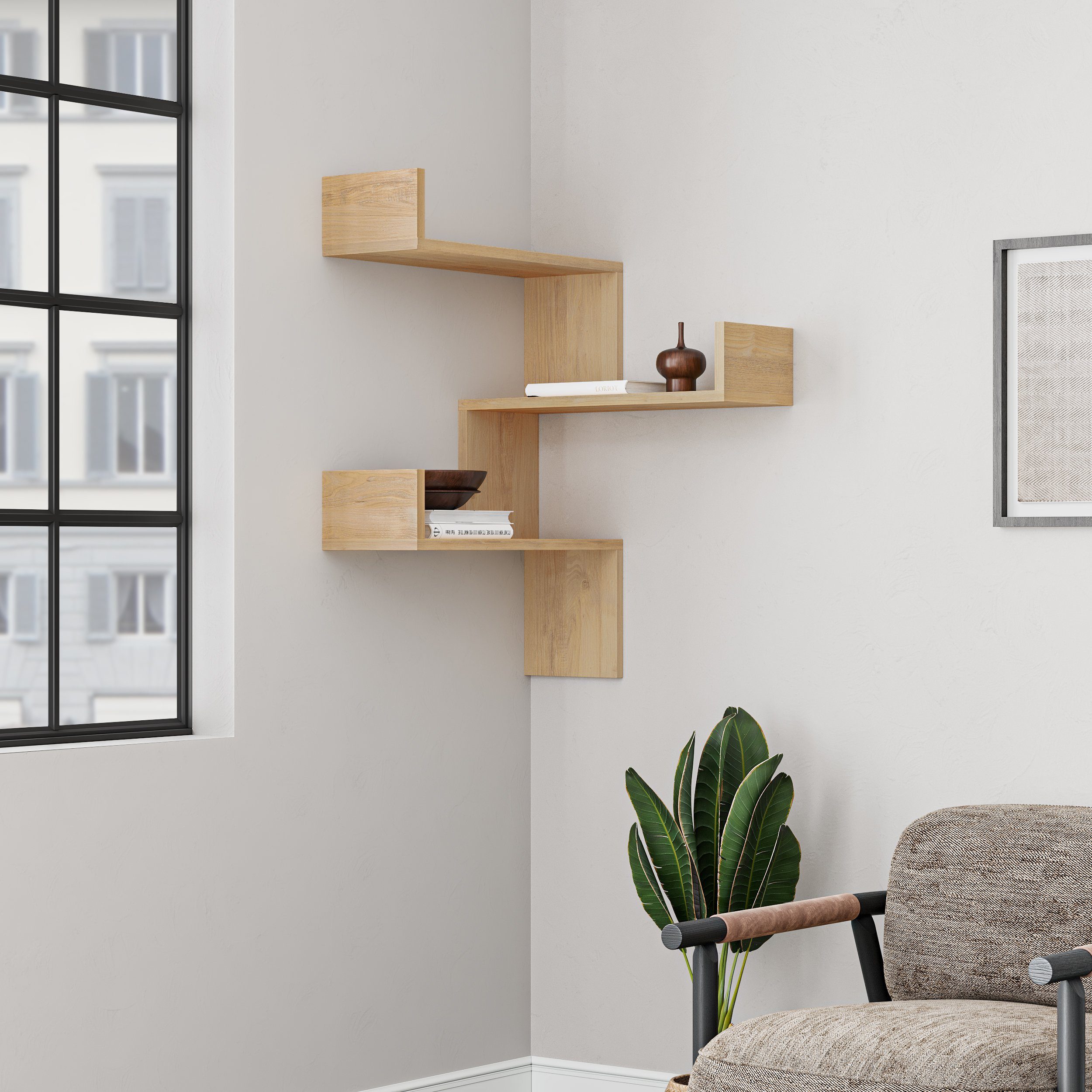 Decortie Bücherregal Luksa, Modernes Bücherregal,Eckwandregal,Vitrine, 60 x 22 x 90 cm