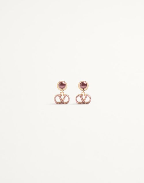 Brincos com a assinatura VLogo em metal, pérolas e cristais Swarovski®