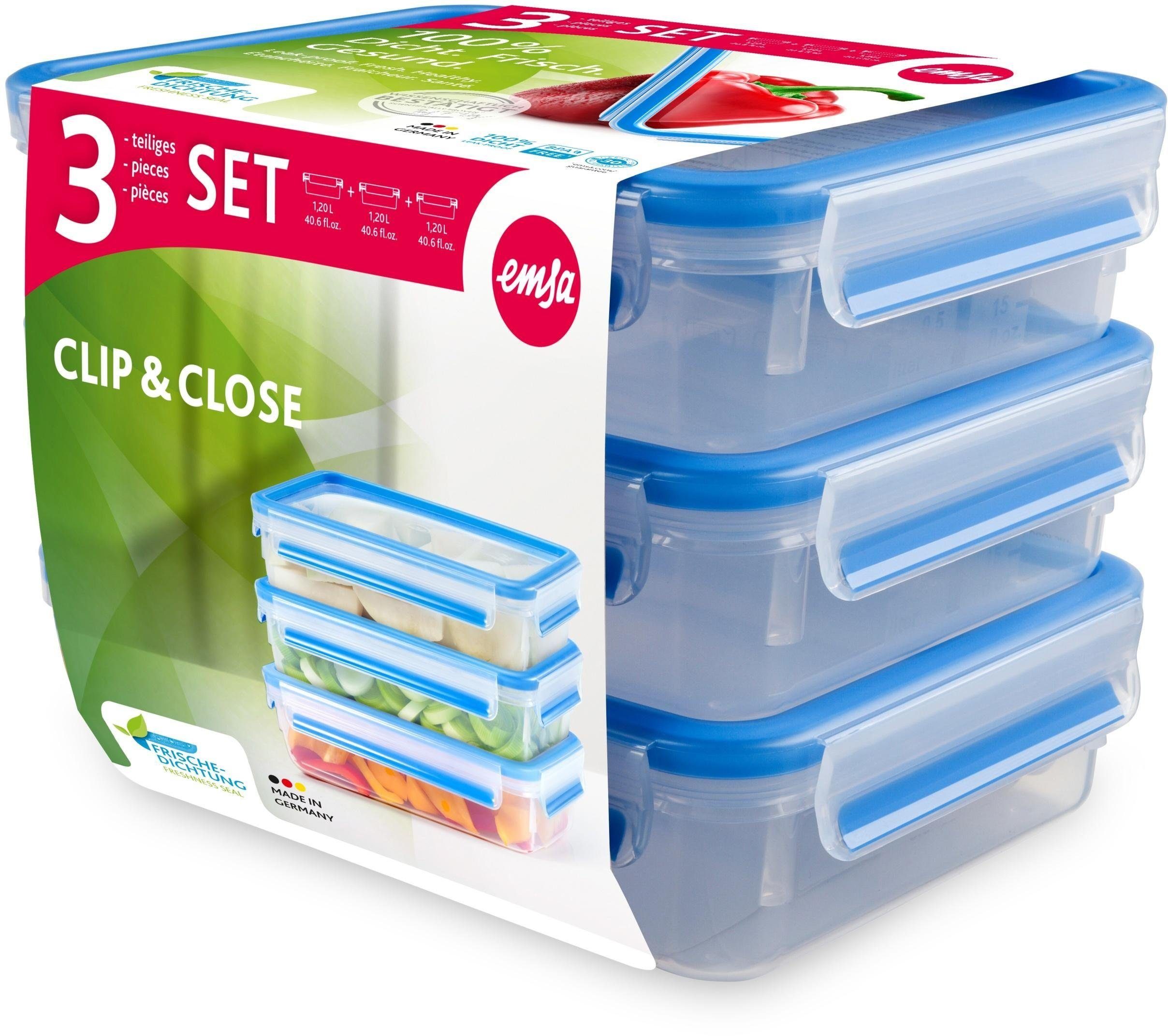 Emsa Frischhaltedose Clip & Close, Kunststoff, (Set, 3-tlg), 1,2 Liter