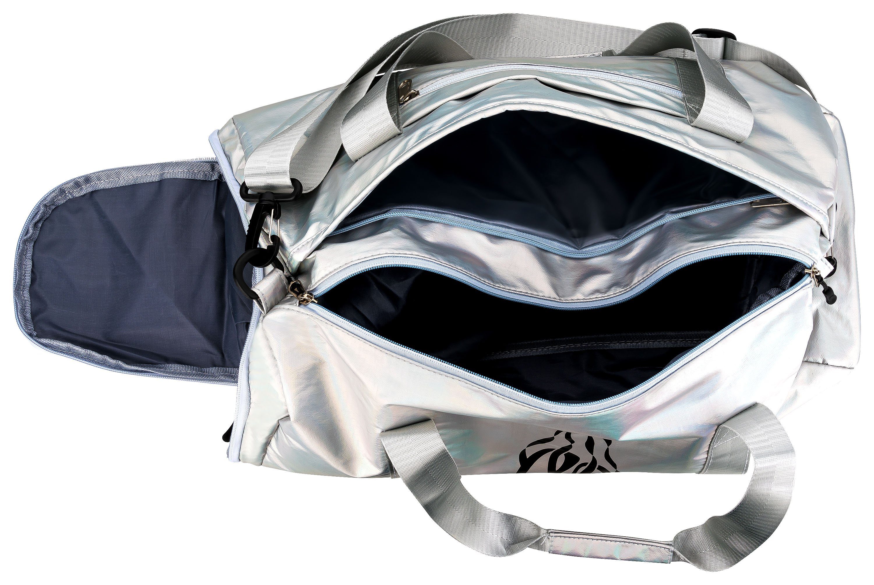 tanzmuster Sporttasche Ballett Tasche silber, mit Ballettschuhe Aufdruck