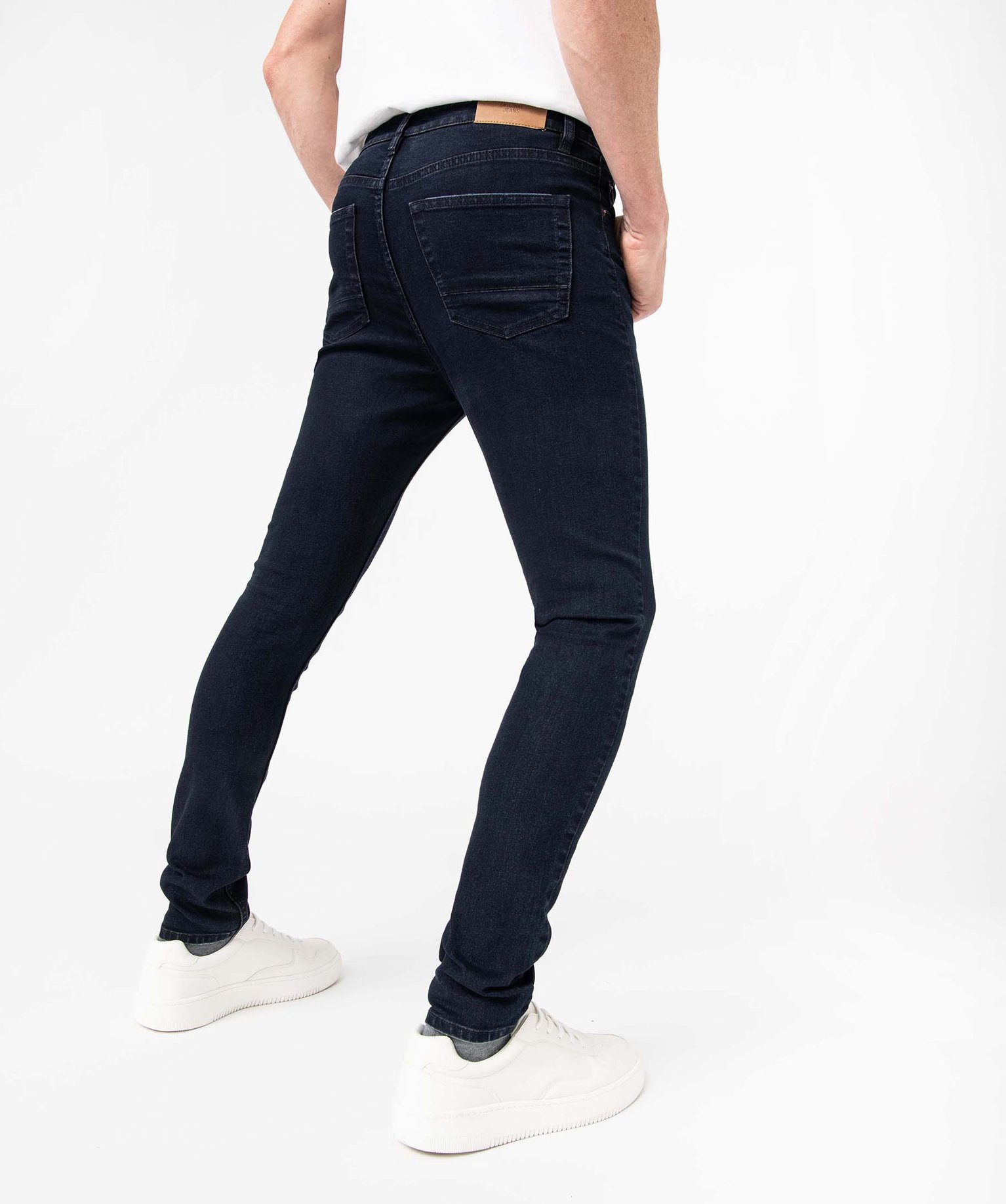 Jean homme skinny taille haute en coton stretch blue black | GEMO