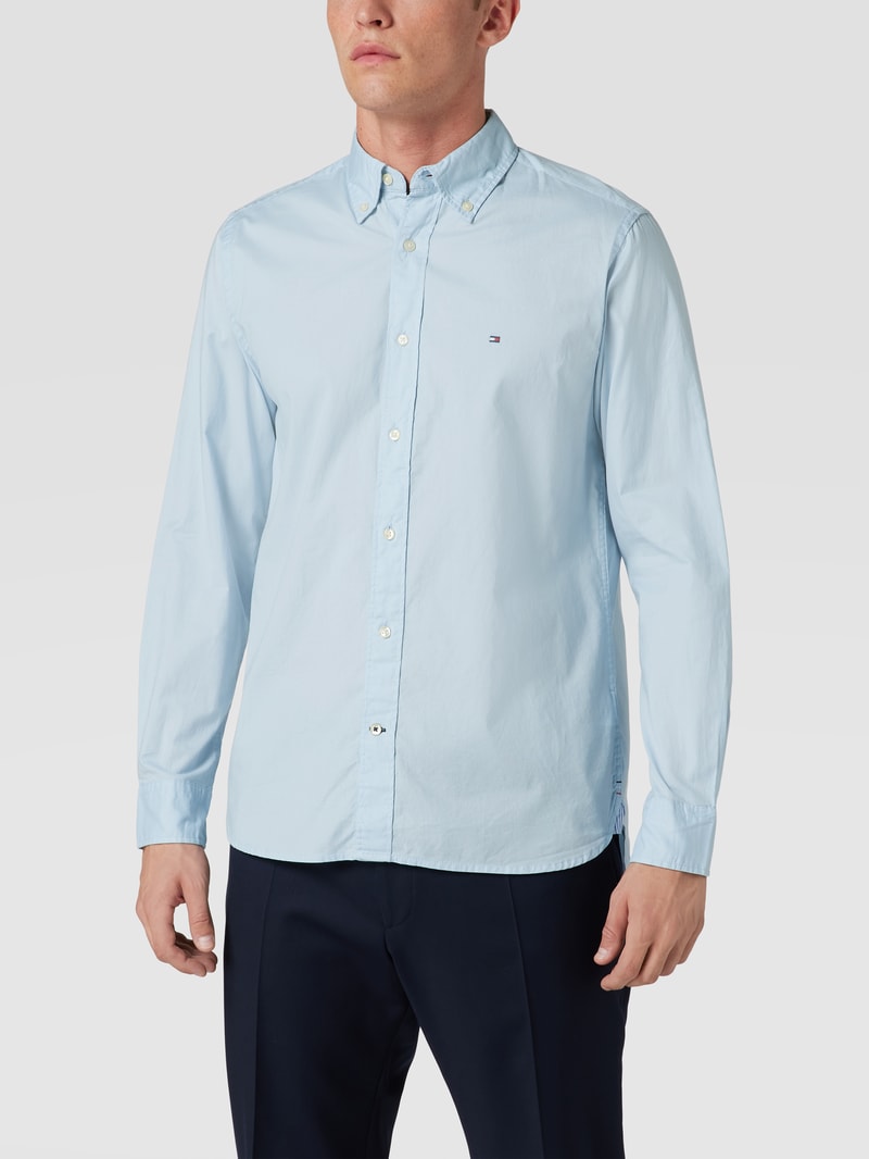 Freizeithemd mit Logo-Stitching Modell 'CORE FLEX POPLIN' in hellblau