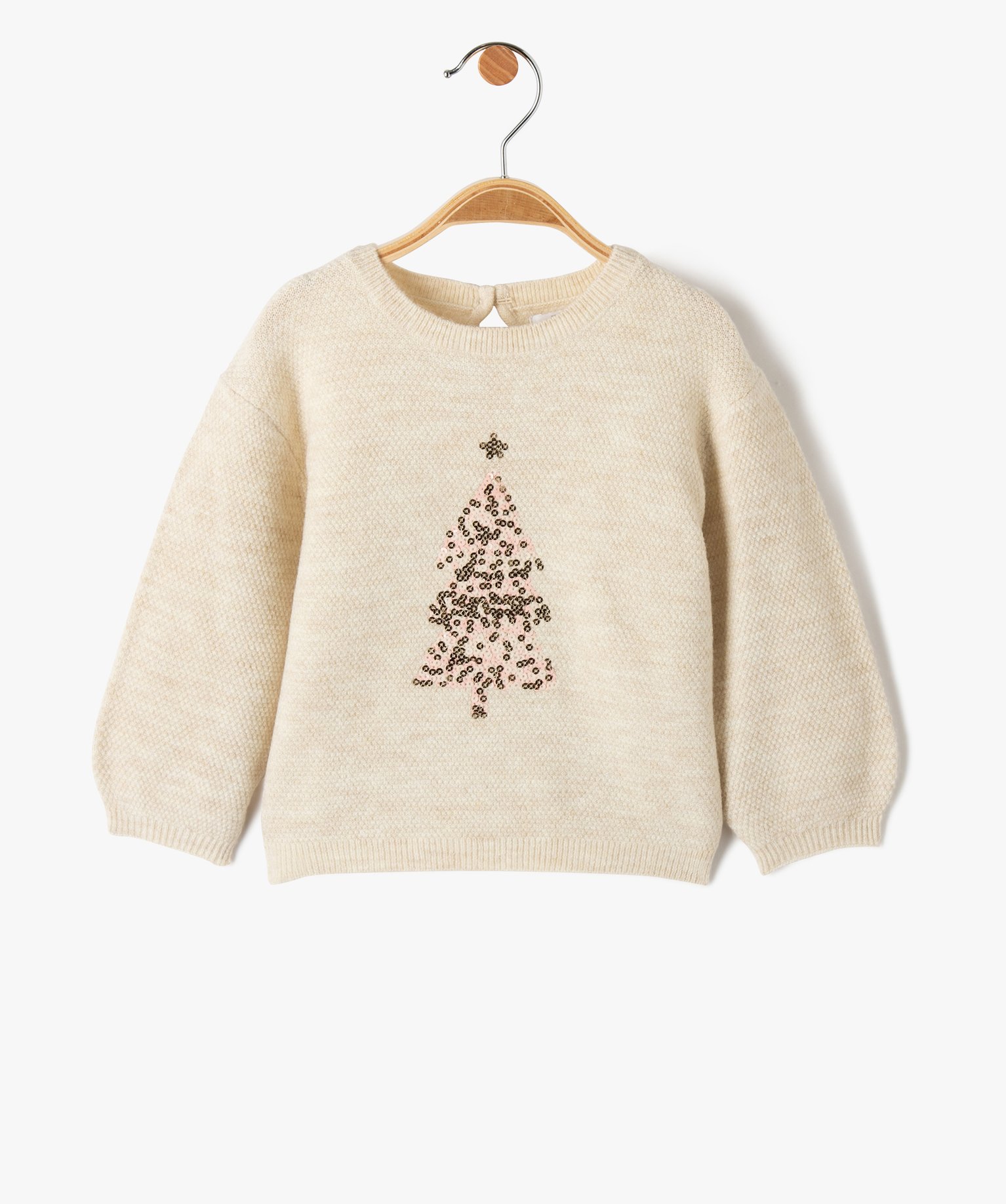 Pull de Nol bébé fille à motif en sequins pailletés ecru | GEMO