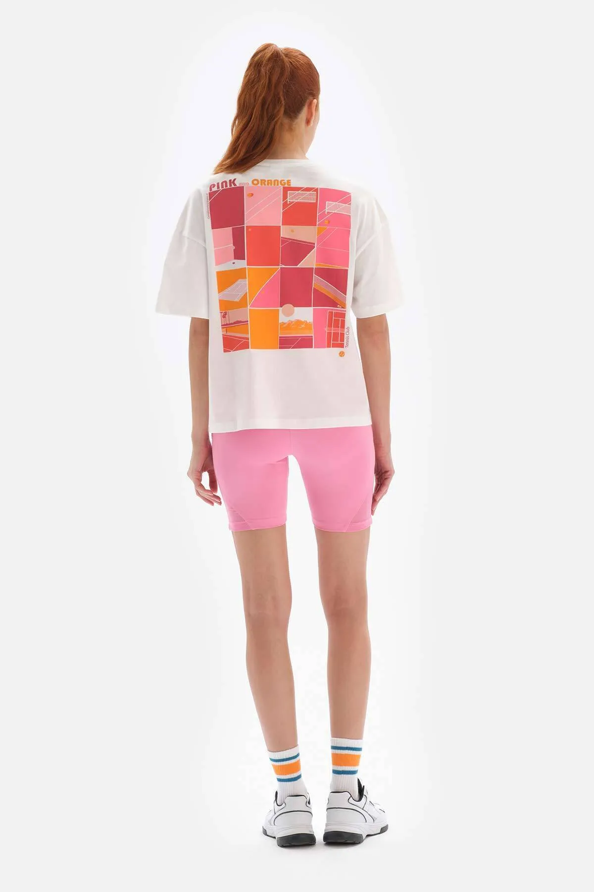 Dagi  Weiß-rosa Damen-T-Shirt mit Court-Aufdruck