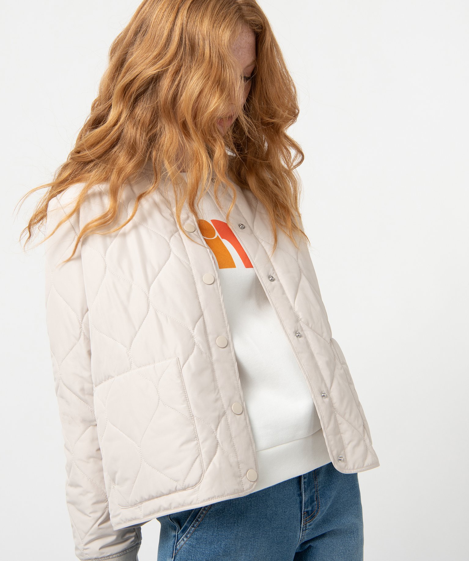 Blouson femme finement matelassé ecru | GEMO