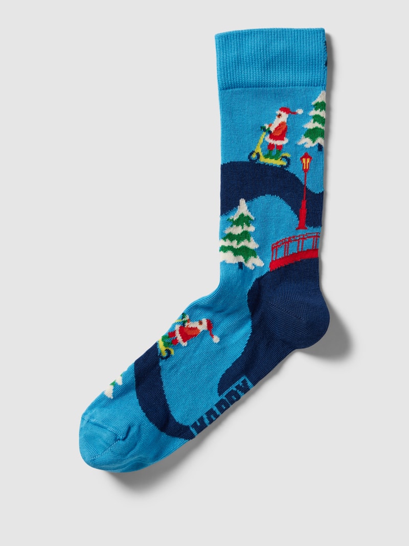 Socken mit Allover-Muster Modell 'Santa on the way' in blau