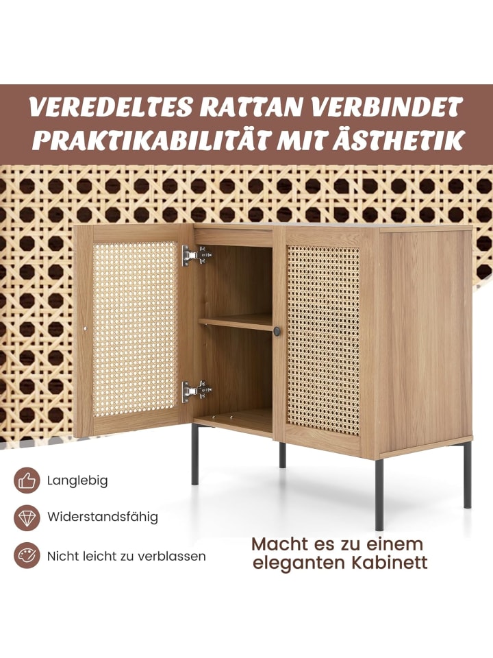 COSTWAY Sideboard mit 2 Rattantüren in Hellbraun günstig kaufen onesize