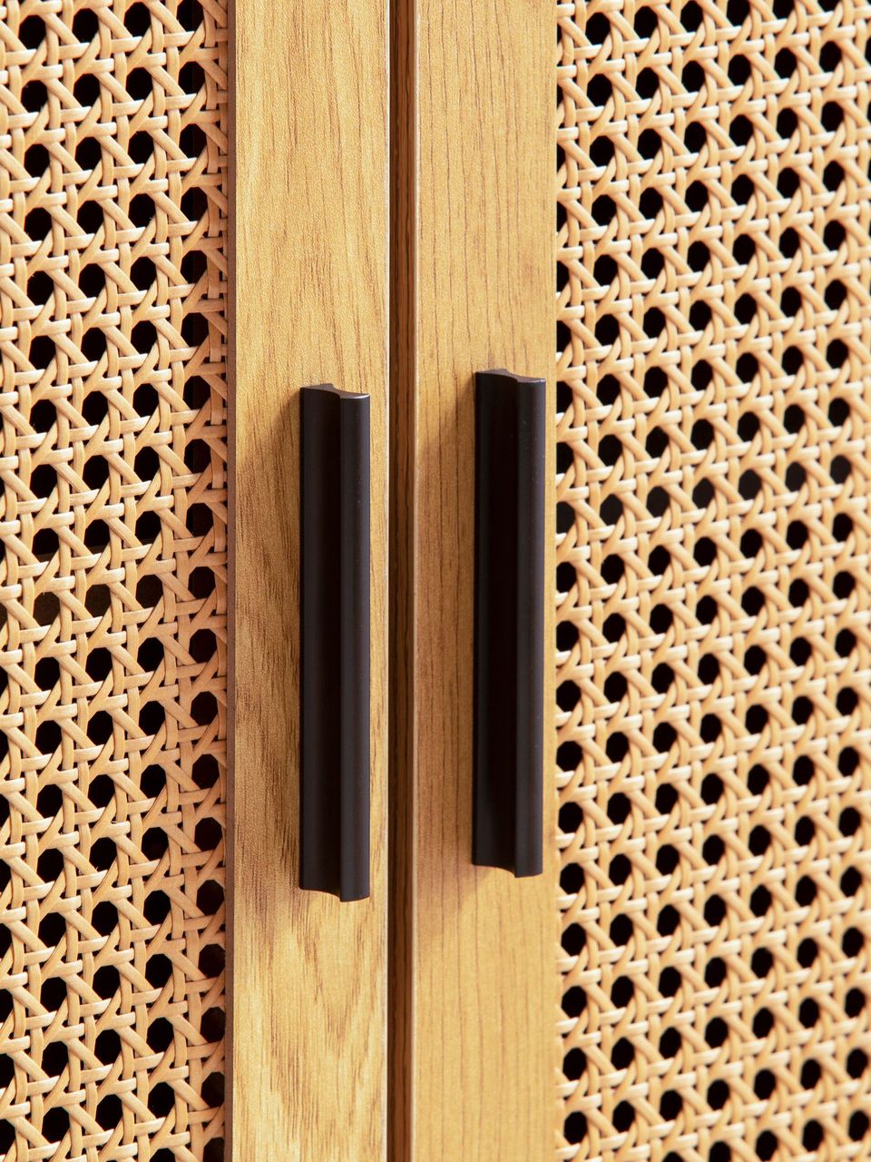 Wohnling Sideboard 80 cm Anrichte Kommodenschrank Schwarz mit Wiener Geflecht