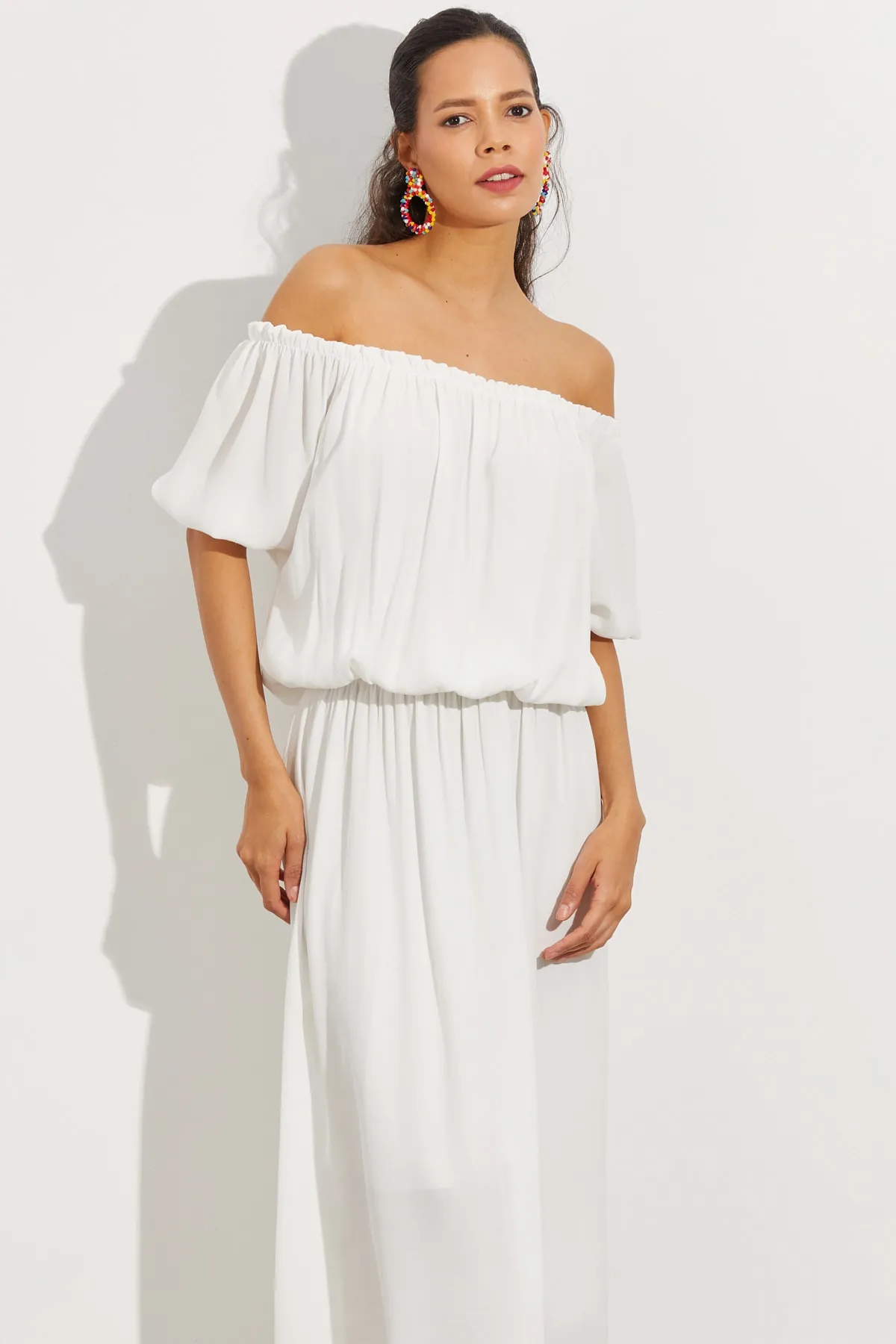Cool & Sexy  Weißes, gefüttertes Midikleid mit Madonna-Kragen für Damen BK261062
