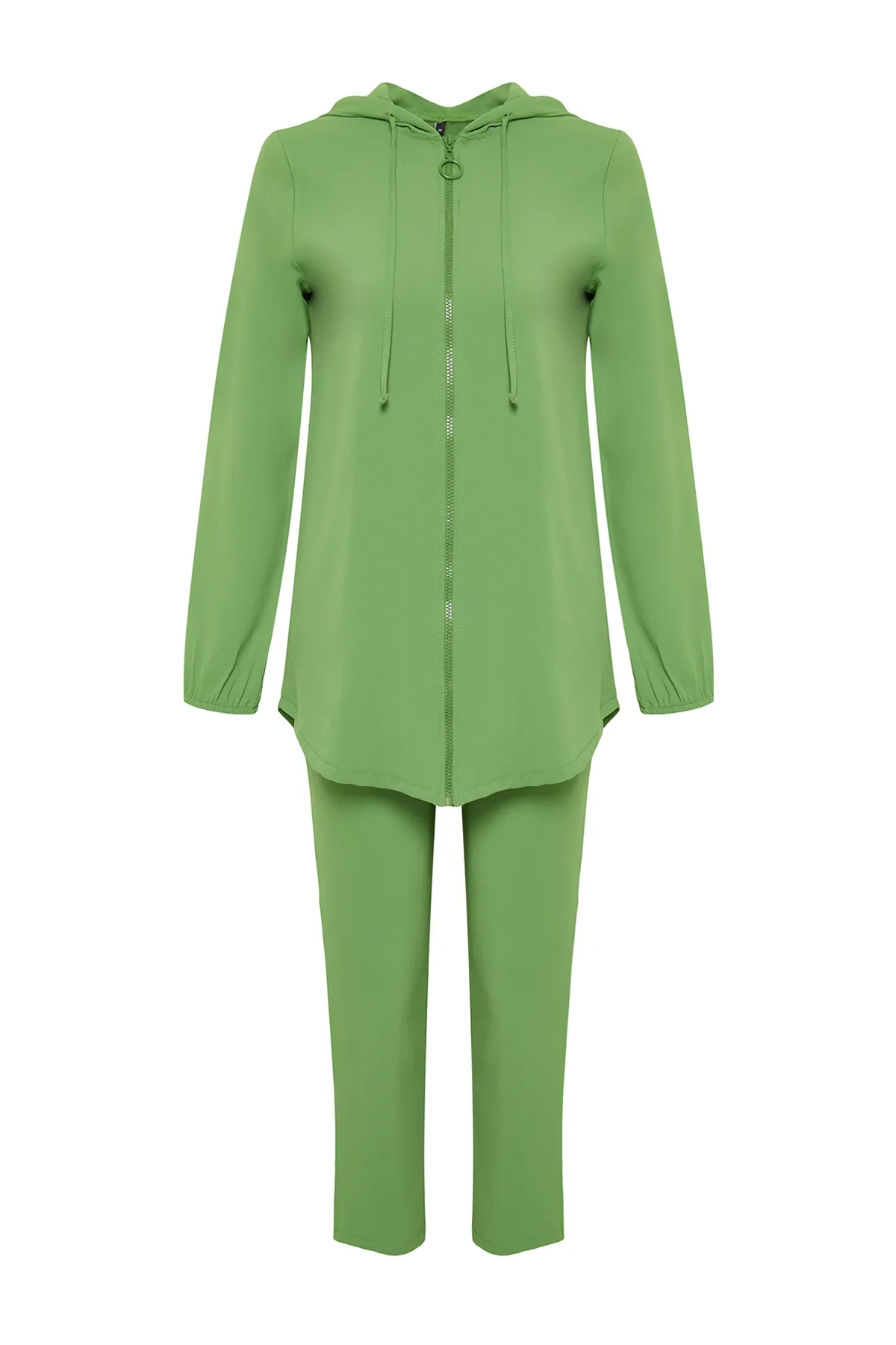 Trendyol Modest  Grünes Set aus Cardigan und Hose mit Kapuze und gewebtem Unterteil und Oberteil TCTSS22US0026