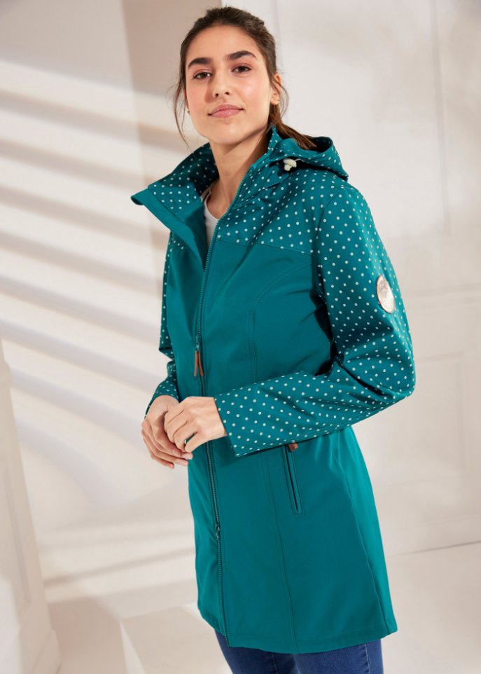 Bedruckte Softshelljacke, schlanker Schnitt, wasserabweisend