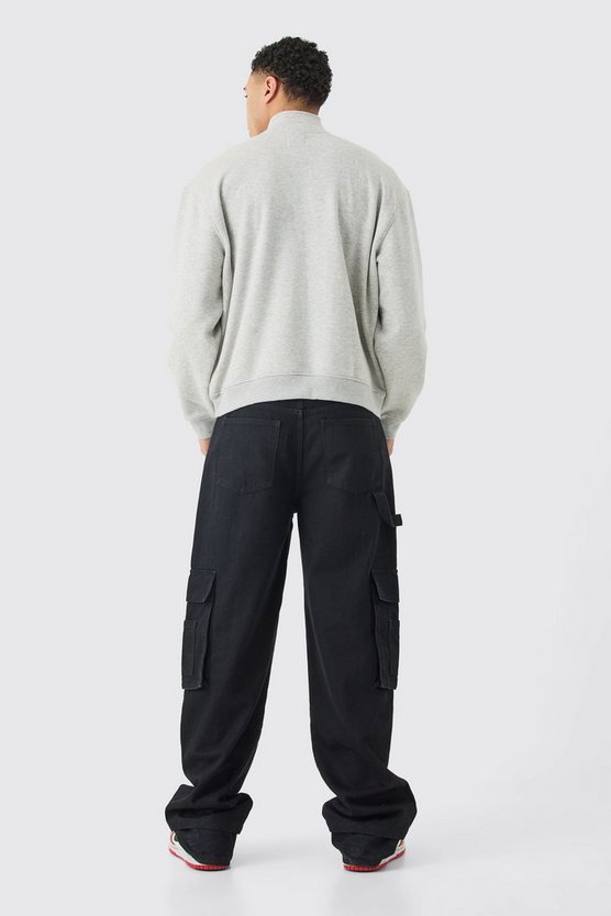 Kastiges Oversize Sweatshirt mit 1/4 Reißverschluss und 3D Stickerei