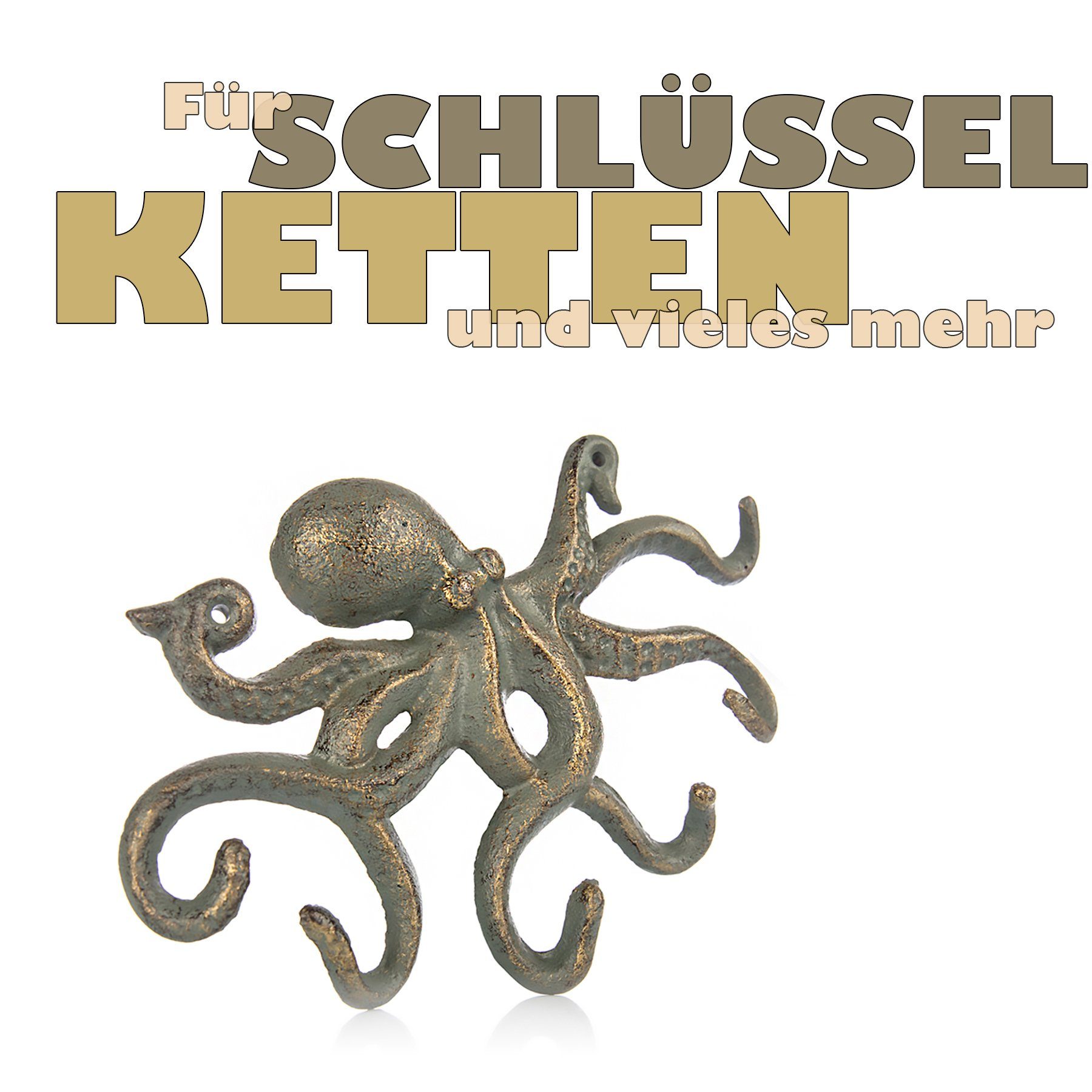BigDean Schlüsselbrett Oktopus Design Schlüsselhaken Krake Altgol