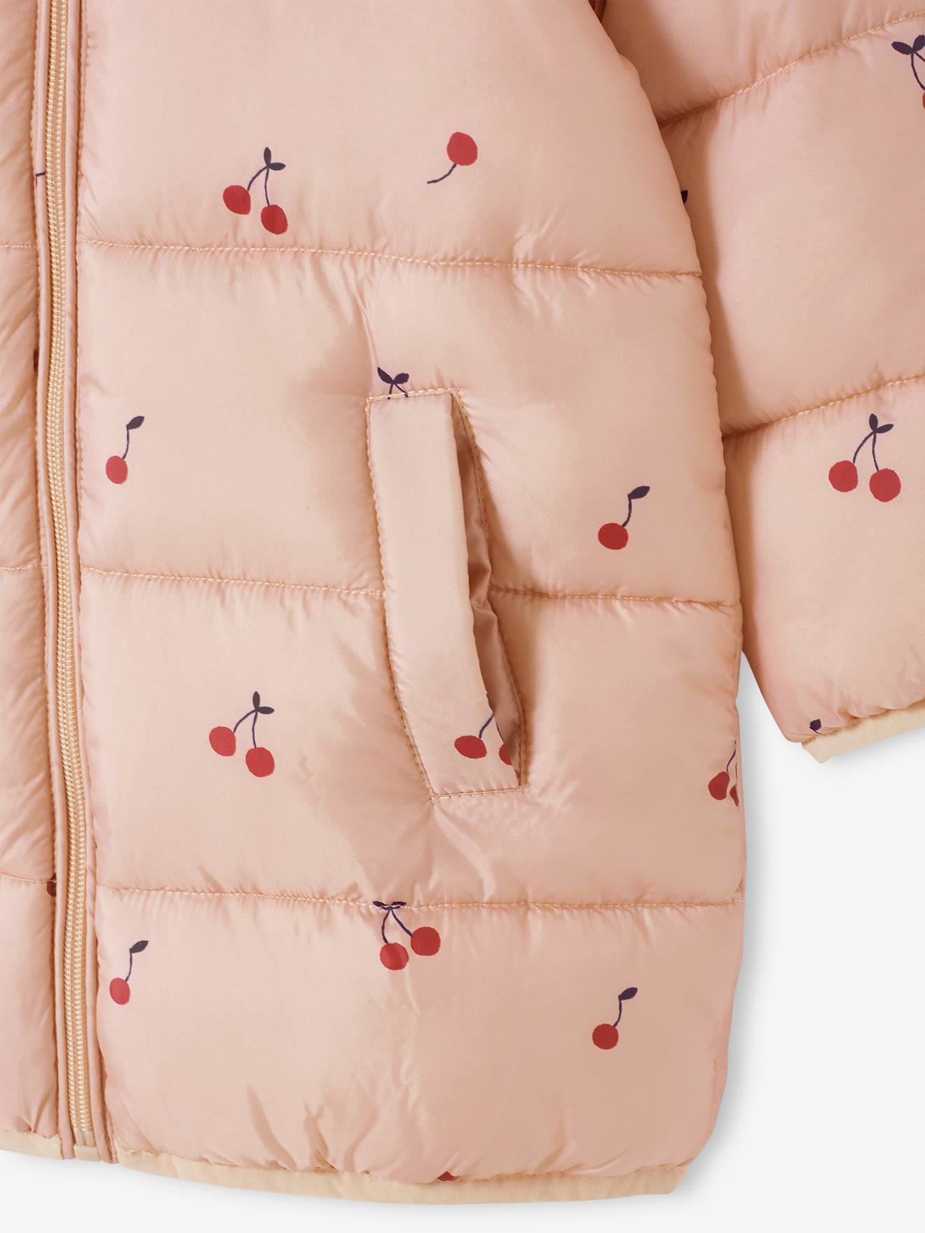 Vertbaudet Lange Mädchen Steppjacke mit Recycling-Polyester - rosa bedruckt