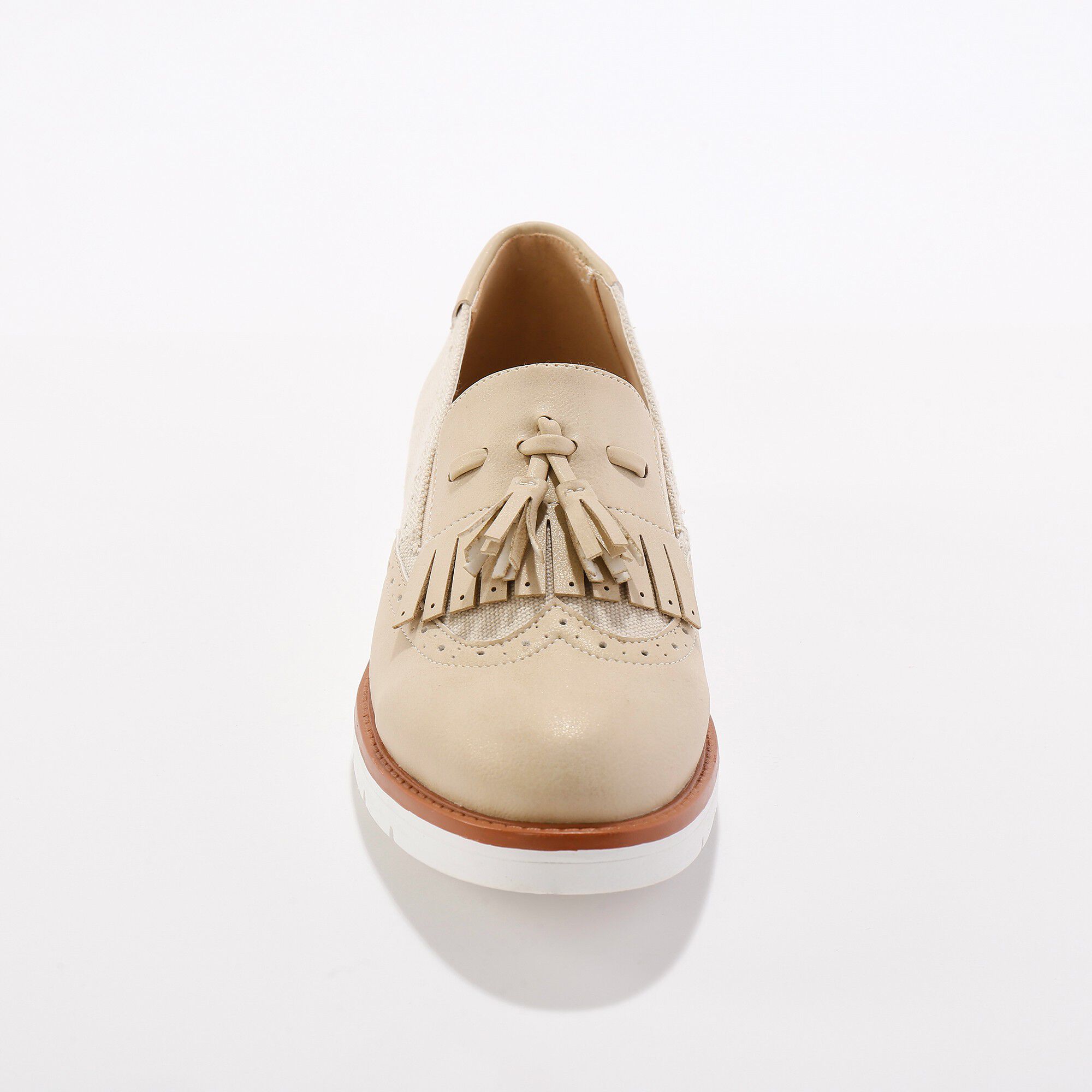 Slippers compensés à franges et glands, textile et synthétique