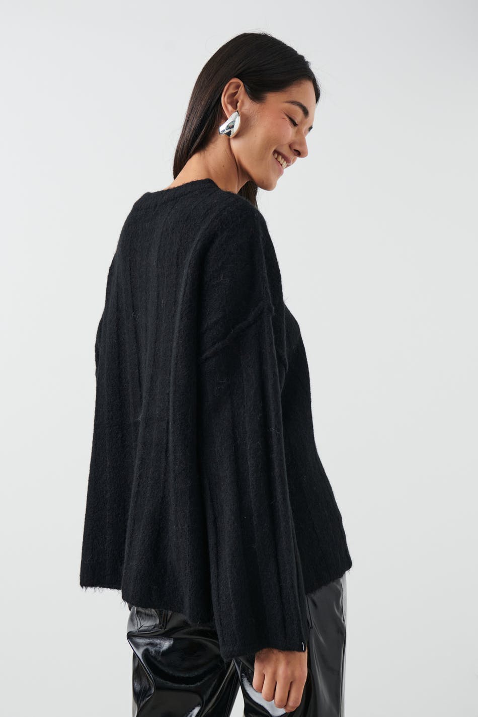 Wide rib knitted sweater