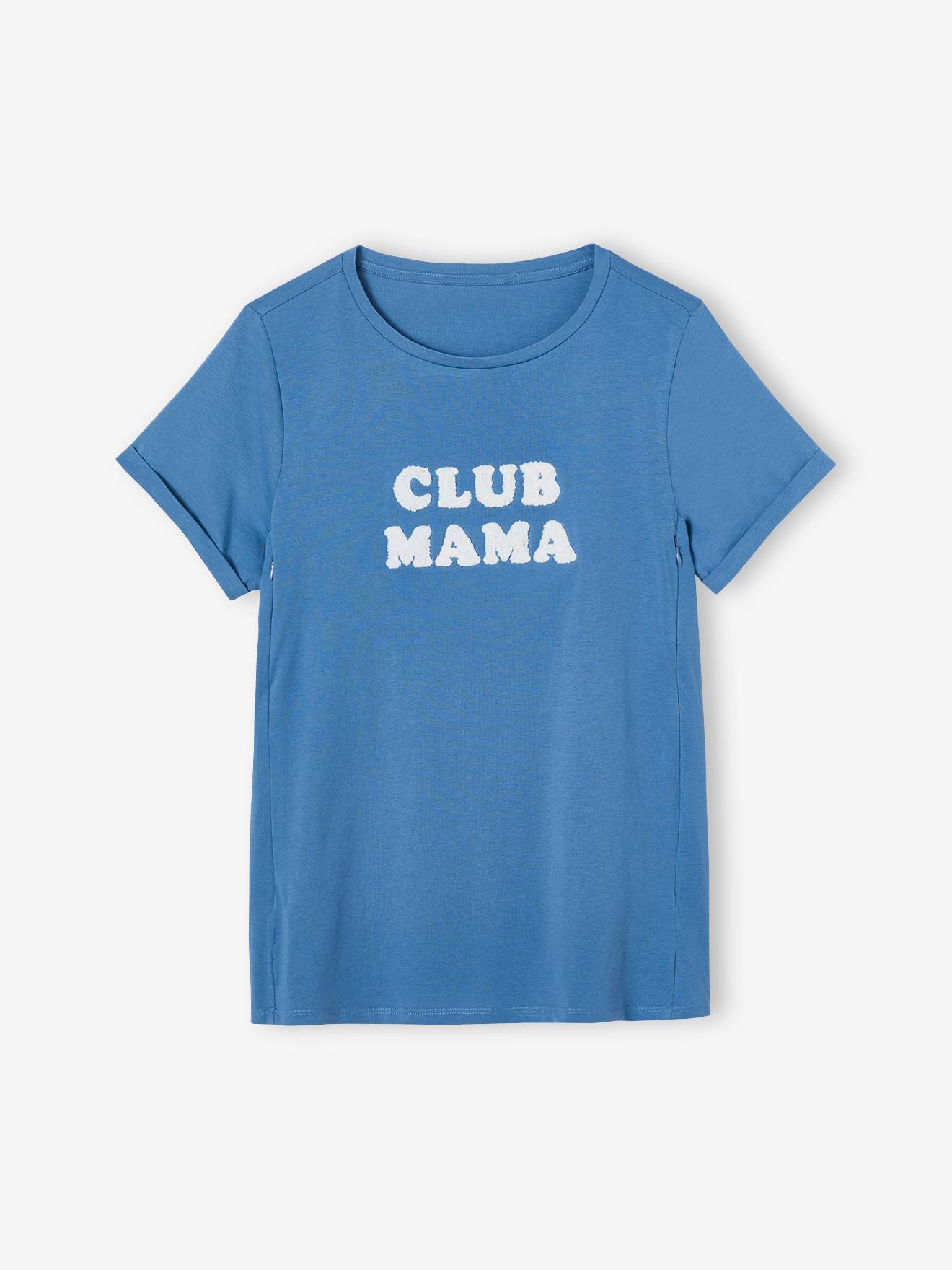 T-shirt à message grossesse et allaitement en coton bio personnalisable bleu