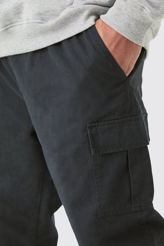 Plus Slim-Fit Twill Cargo-Hose mit elastischem Bund