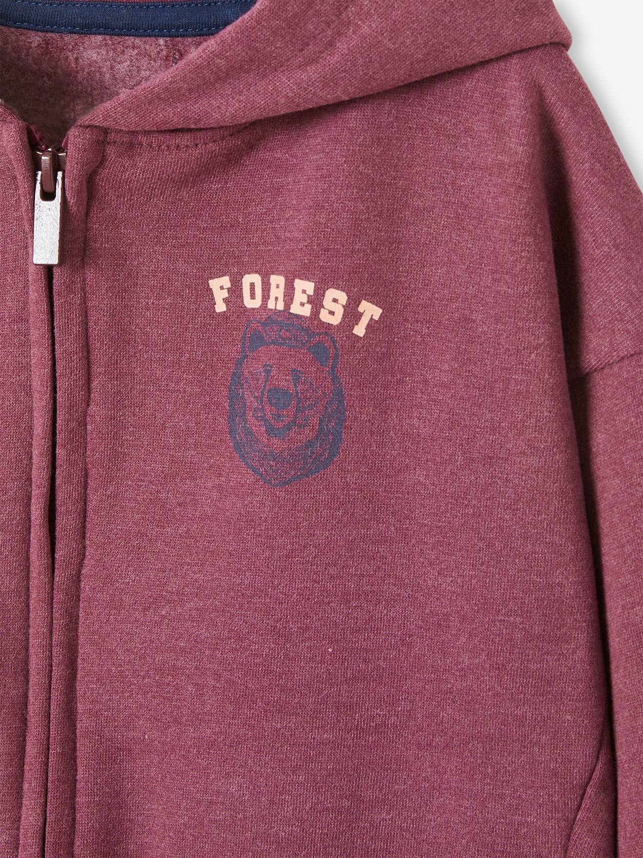 Sweat à capuche zippé animation poitrine garçon bordeaux chiné