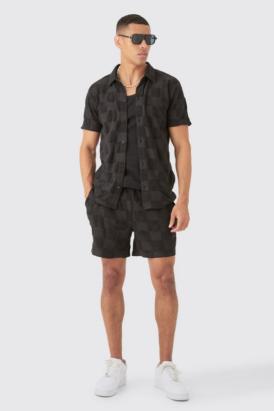 Frottee Hemd & Shorts mit Schachbrett-Print