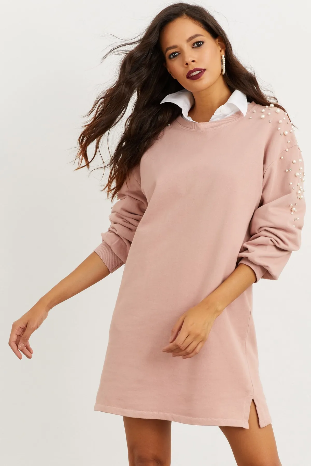 Cool & Sexy  Damen-Puderperlen-Sweatkleid İZ5468