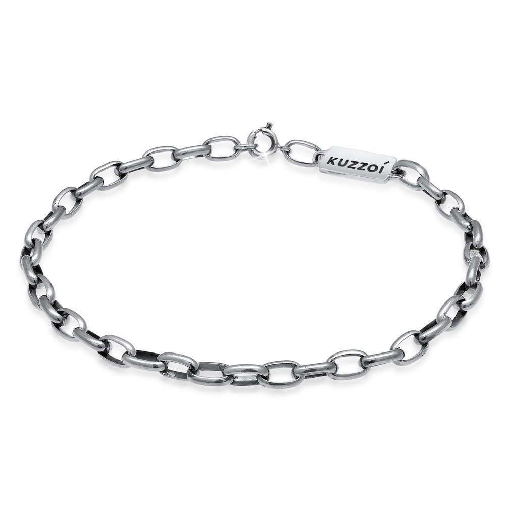 KUZZOI KUZZOI Bracelet Chaîne maille forçat ovale solide de base en 925/1000 argent mass Bracelet