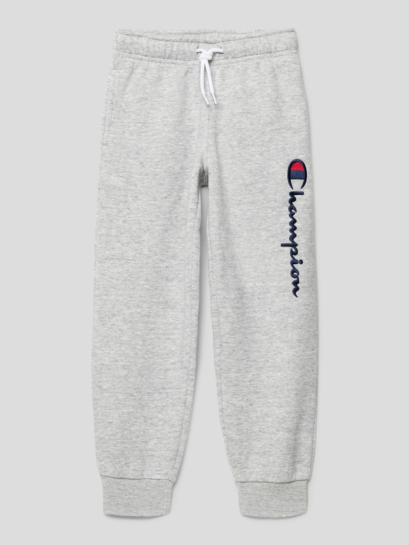 Sweatpants mit Label-Stitching in mittelgrau meliert