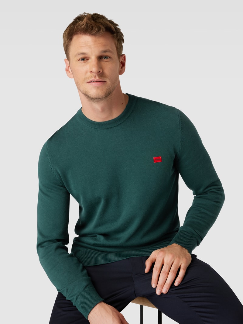 Pullover mit Label-Stitching Modell 'San Cassius' in dunkelgrün