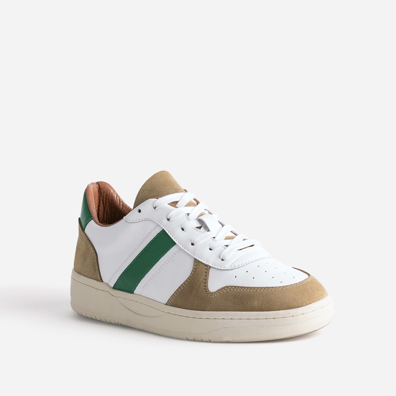 Tennis blanche, beige et verte en cuir