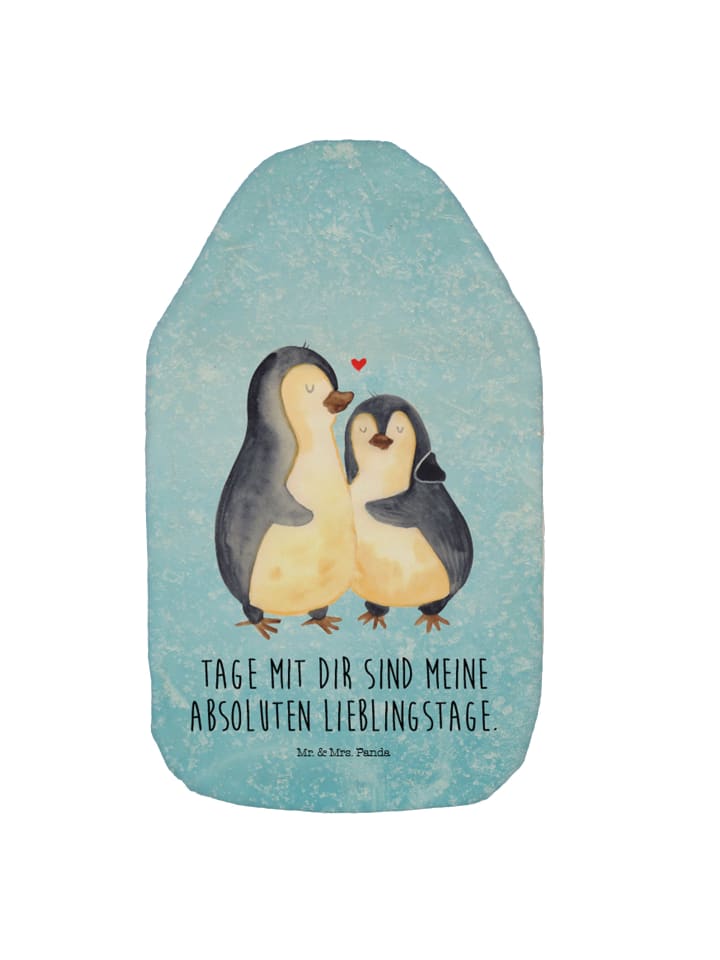 Mr. & Mrs. Panda Wärmflasche Pinguin umarmen mit Spruch in Eisblau günstig kaufen onesize